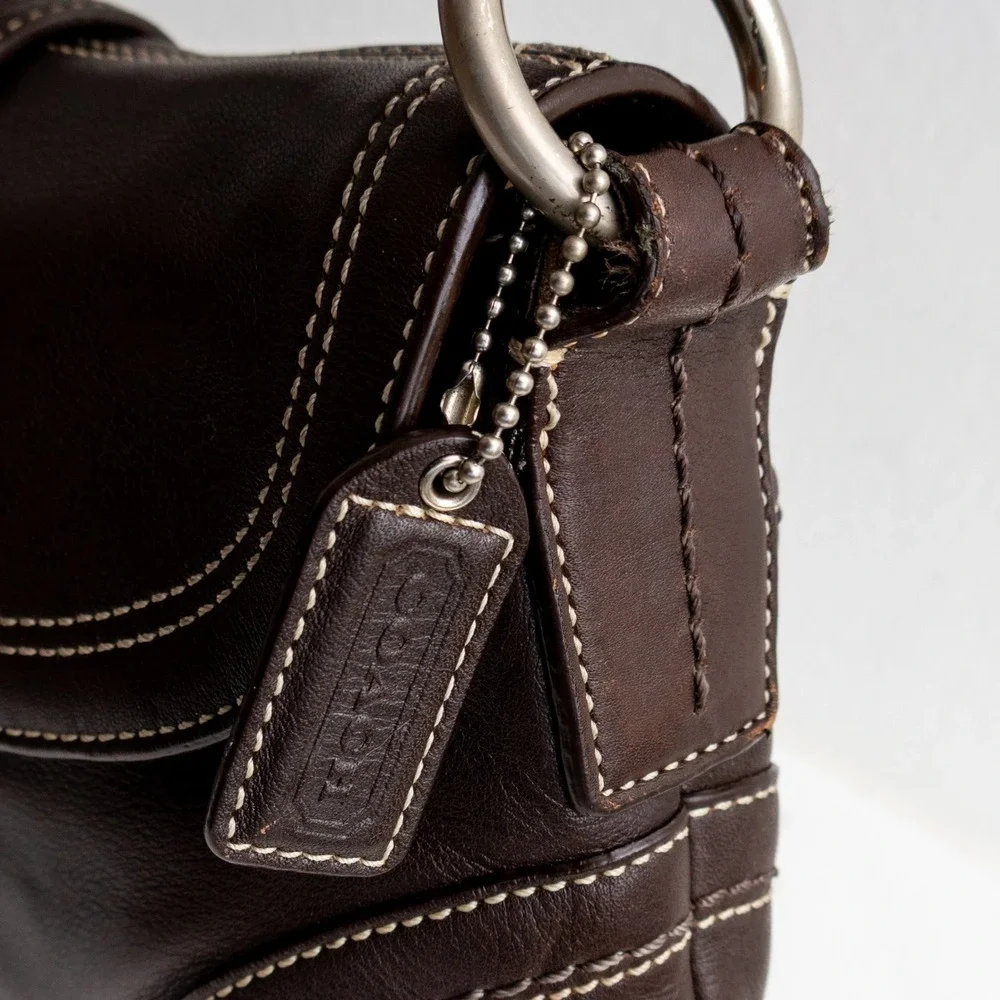 Coach Soho Dark Brown Leather Buckle Flap Shoulder Bag F10909 Small Hobo